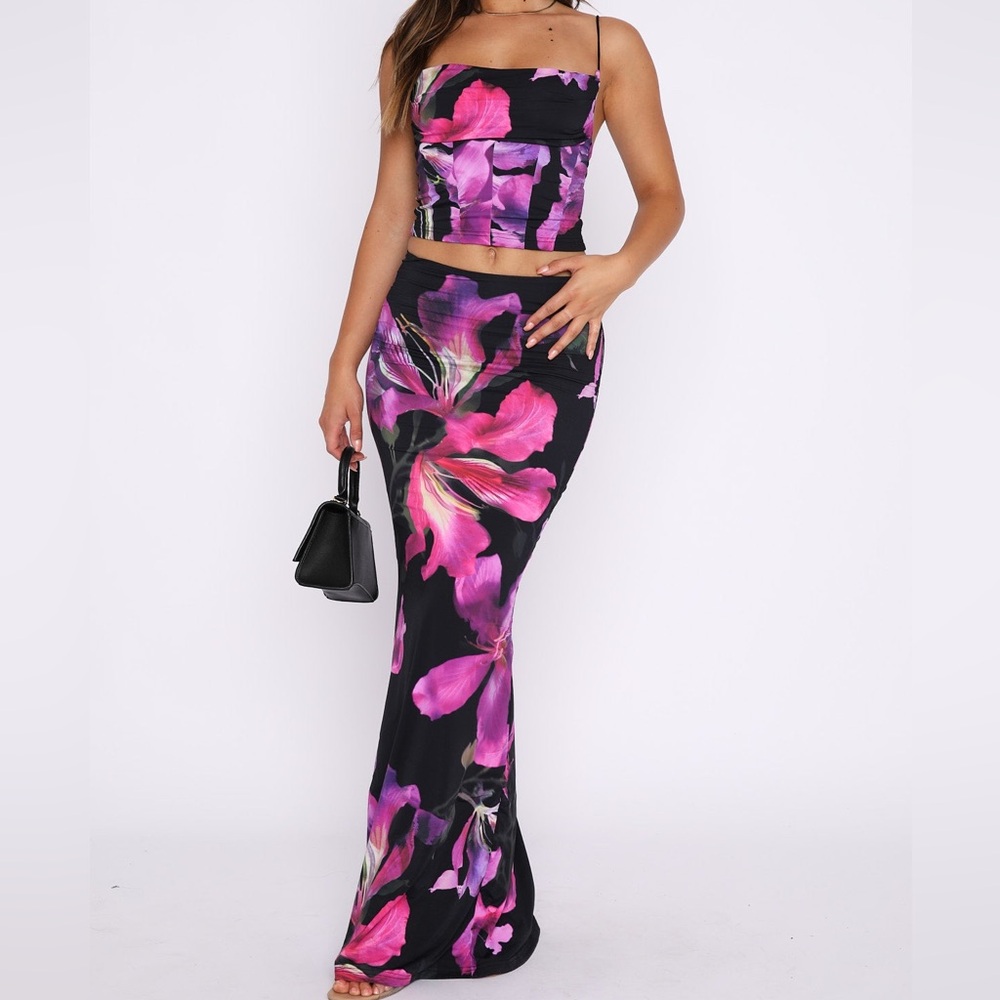 2-Piece White Fox Boutique Purple Haze Floral Set - Tank Top XS & Maxi Skirt XS